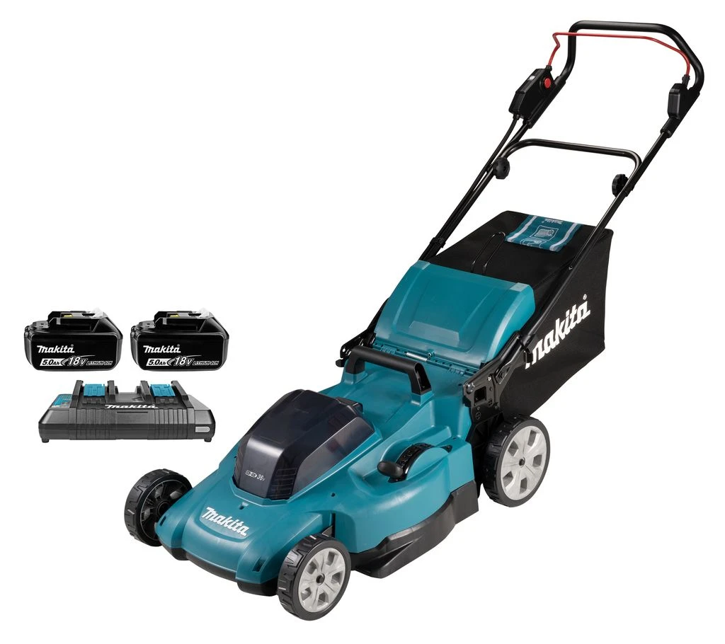 Makita DLM538PT2 2x18V Grasmaaier 53cm 2x5,0Ah Accu Met Duo Snellader In Doos 1 Makita DLM538PT2 2x18V Grasmaaier 53cm 2x5,0Ah Accu Met Duo Snellader In Doos